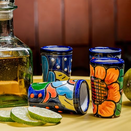 MEXTEQUIL - Talavera Shot Glasses Set of 4 Authentic Mexican Tequila Shot Glasses - Hand-painted - 2 Oz (Spring Floral) - Image 5