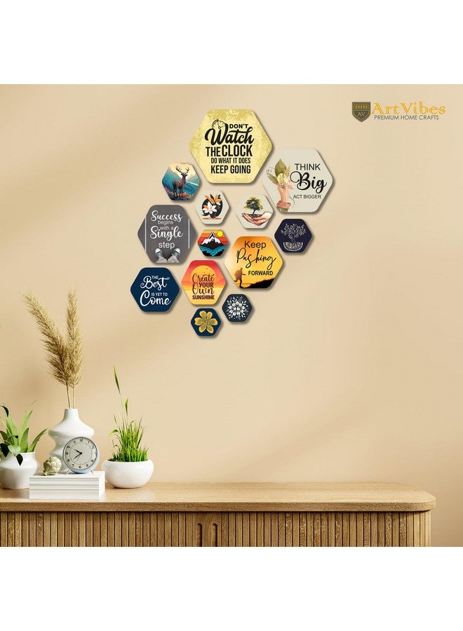 Artvibes Decorative Modern Wooden Wall Hanging Decoration for Home | Office | Living Room | Bedroom | Wall Accents | Stylish MDF Wood Wall Artwork Item | Quotes Decor Item (WPS_222N) Pack of 13 Pieces