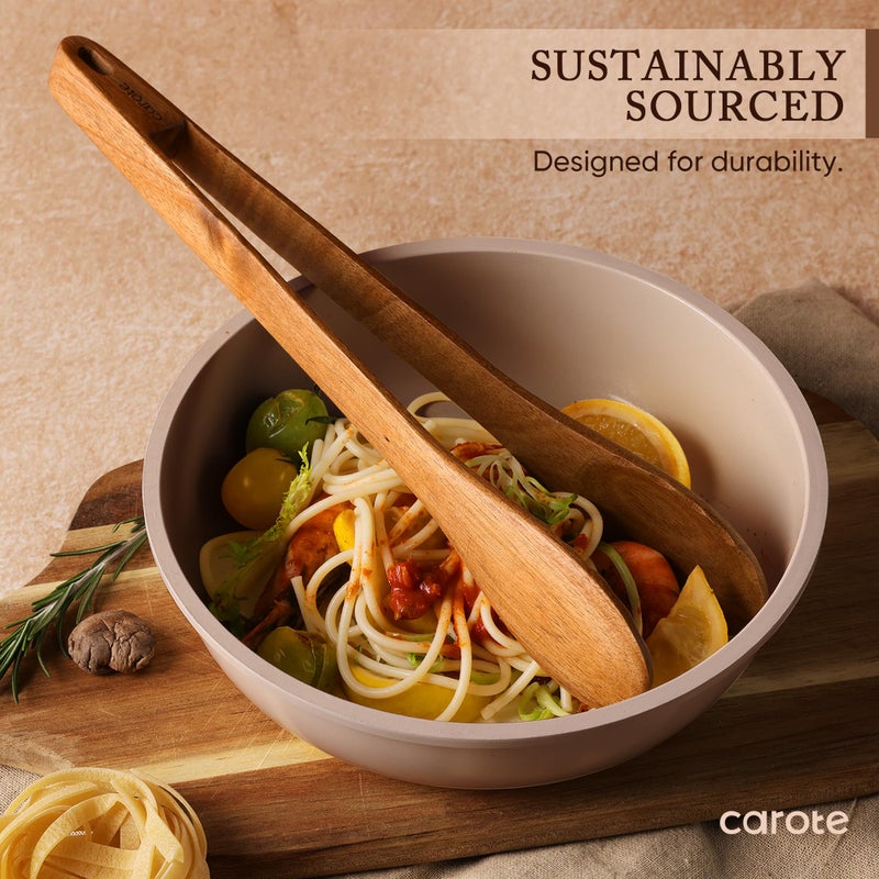 CAROTE Wooden Kitchen Utensils Set, Acacia Wood 8pcs Cooking Utensil Set for Nonstick Cookware, Long-lasting Wooden Spoons for Cooking, Spatula, Turner - Image 3