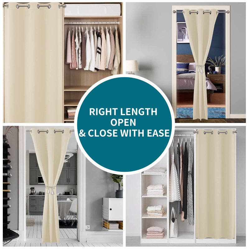 Joydeco Door Curtain For Closet Doors 78 Inches Long 1 Panel Blackout Doorway Curtain For Open Closet Bedroom Room Divider For Privacy (Light Beige 40Wx78L) - Image 4