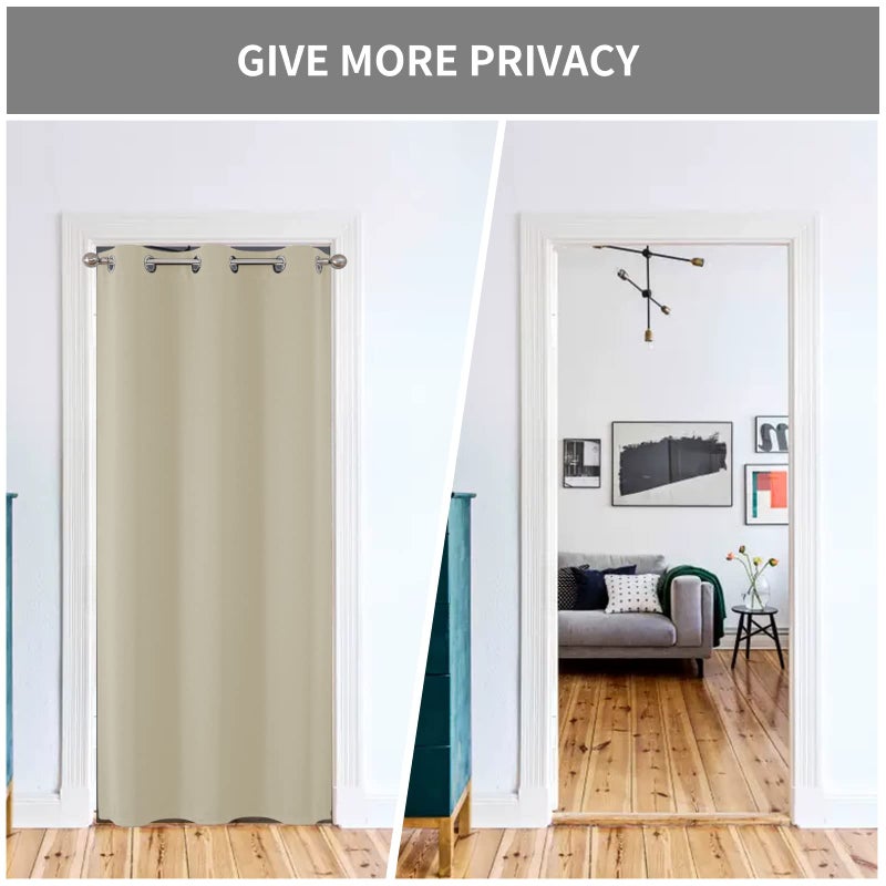 Joydeco Door Curtain For Closet Doors 78 Inches Long 1 Panel Blackout Doorway Curtain For Open Closet Bedroom Room Divider For Privacy (Light Beige 40Wx78L) - Image 2