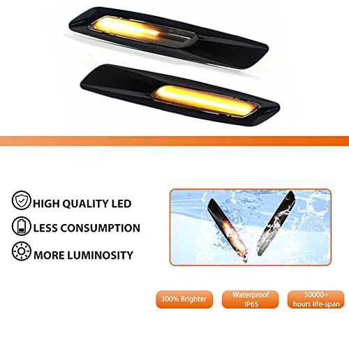 ADIIL Black F10 Style Smoked Lens Front Fender Sequential Amber LED Turn Signal Lamp Side Marker Lights Assembly For BMW 1 3 5 Series E82 E88 E90 E91 E92 E93 E60 E61 - Image 3