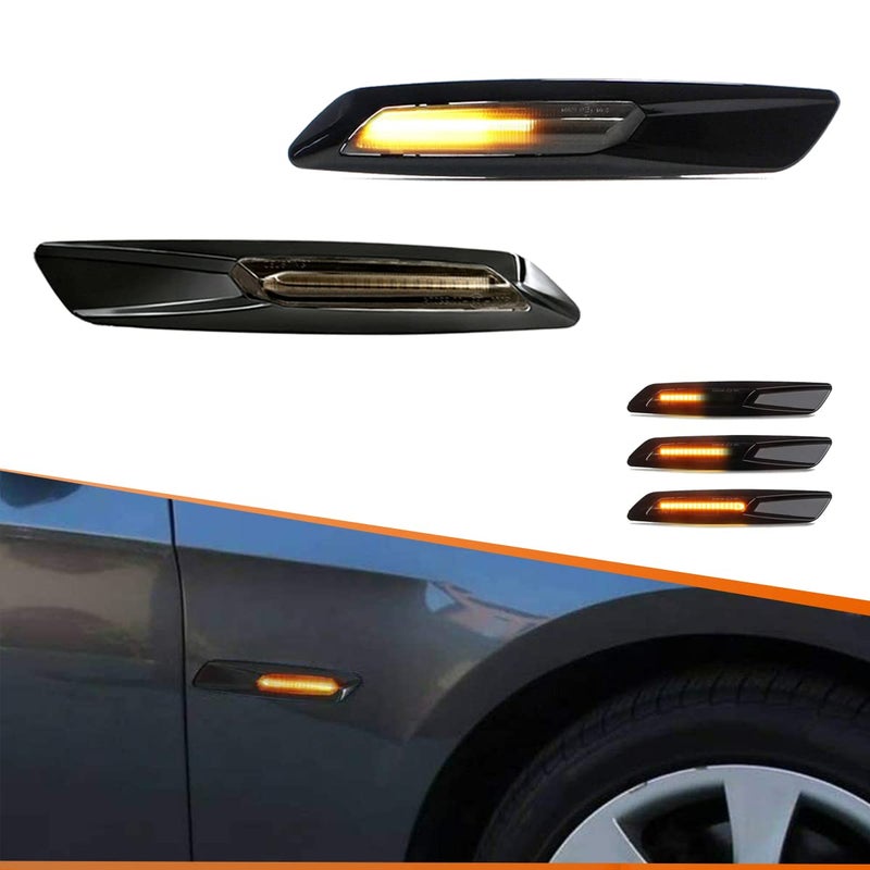 ADIIL Black F10 Style Smoked Lens Front Fender Sequential Amber LED Turn Signal Lamp Side Marker Lights Assembly For BMW 1 3 5 Series E82 E88 E90 E91 E92 E93 E60 E61 - Image 2