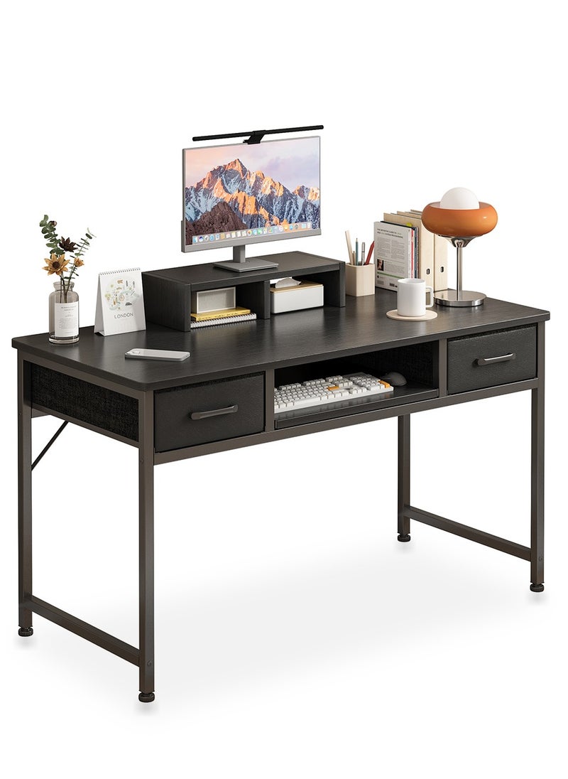 JANTENS - Home Office Desk with 2 Drawers , Computer Desks with Monitor Stand,Writing Desk for Gaming Desk,Modern Study Table for Bedroom & Office Black - Image 1