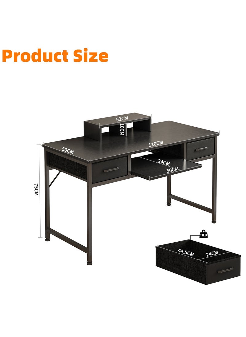 JANTENS - Home Office Desk with 2 Drawers , Computer Desks with Monitor Stand,Writing Desk for Gaming Desk,Modern Study Table for Bedroom & Office Black - Image 1