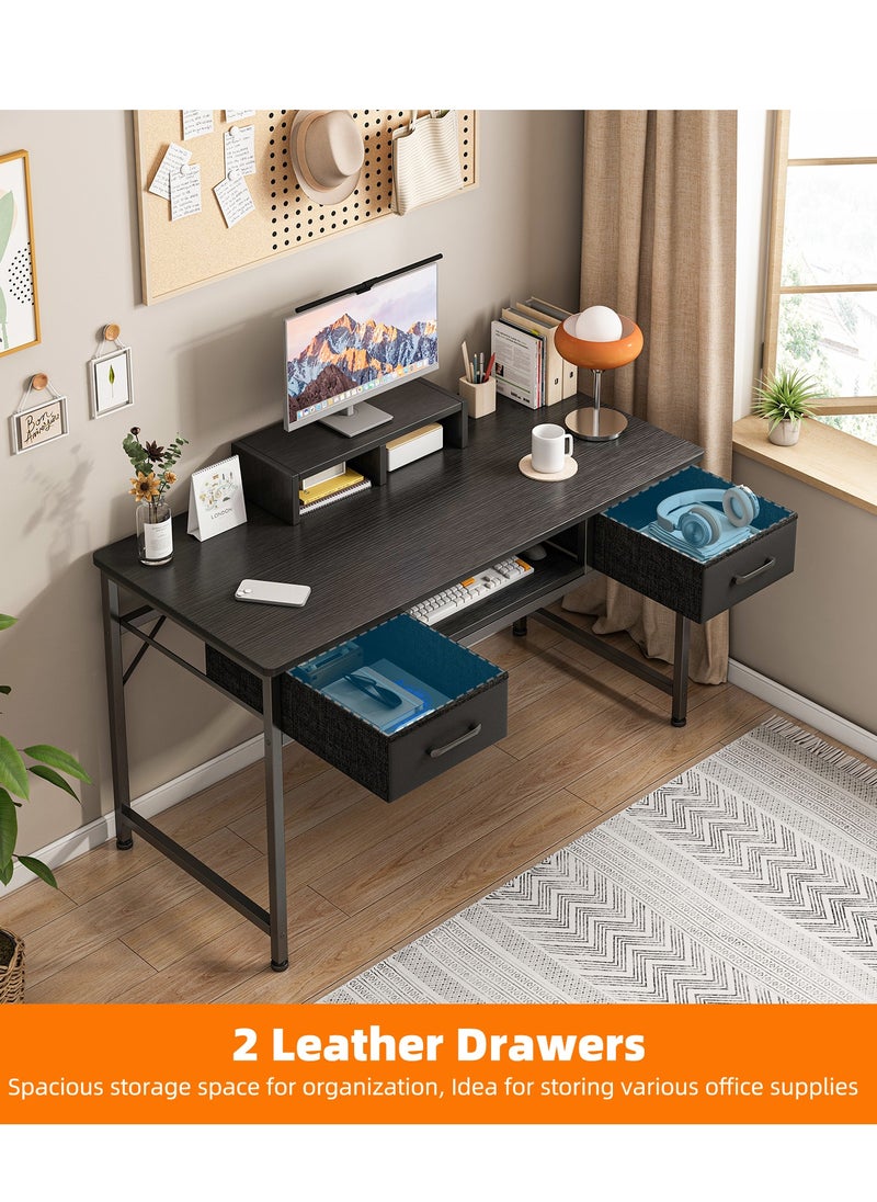 JANTENS - Home Office Desk with 2 Drawers , Computer Desks with Monitor Stand,Writing Desk for Gaming Desk,Modern Study Table for Bedroom & Office Black - Image 1