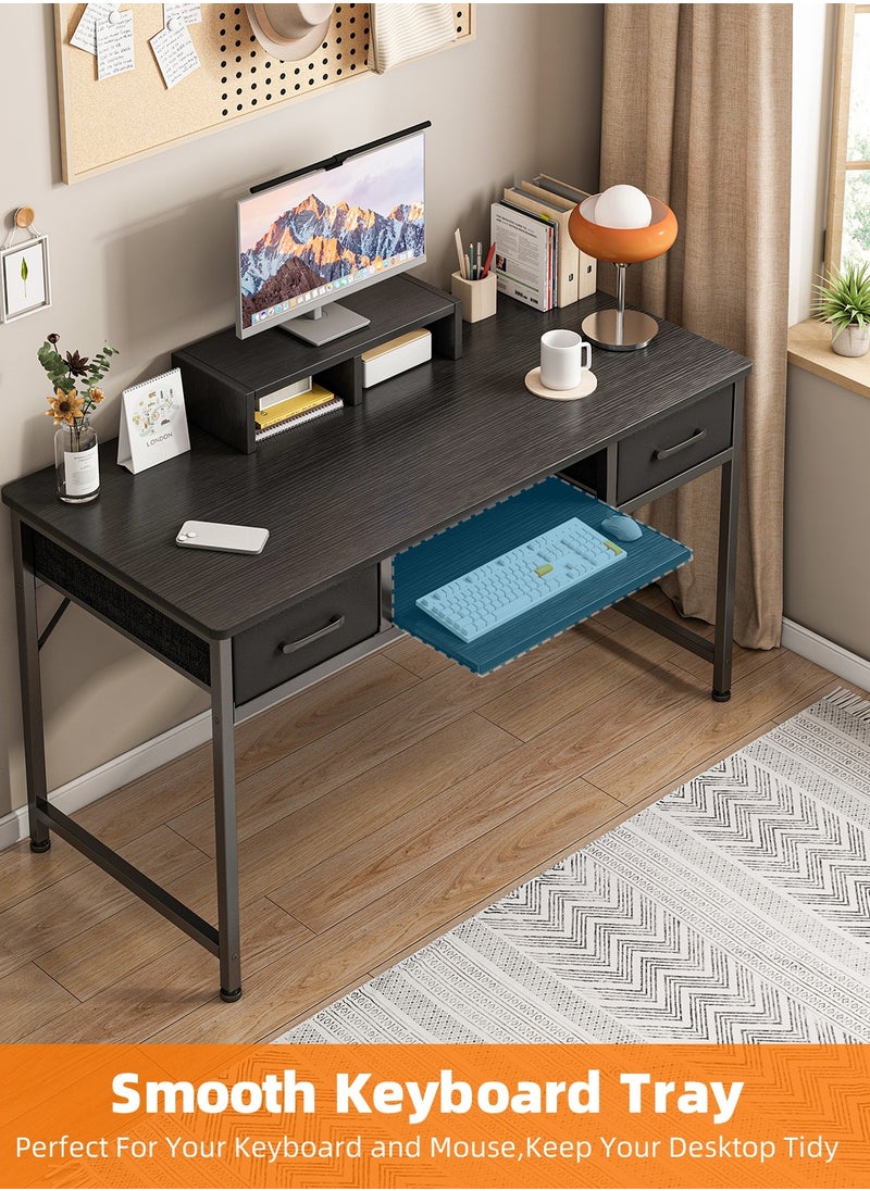 JANTENS - Home Office Desk with 2 Drawers , Computer Desks with Monitor Stand,Writing Desk for Gaming Desk,Modern Study Table for Bedroom & Office Black - Image 1