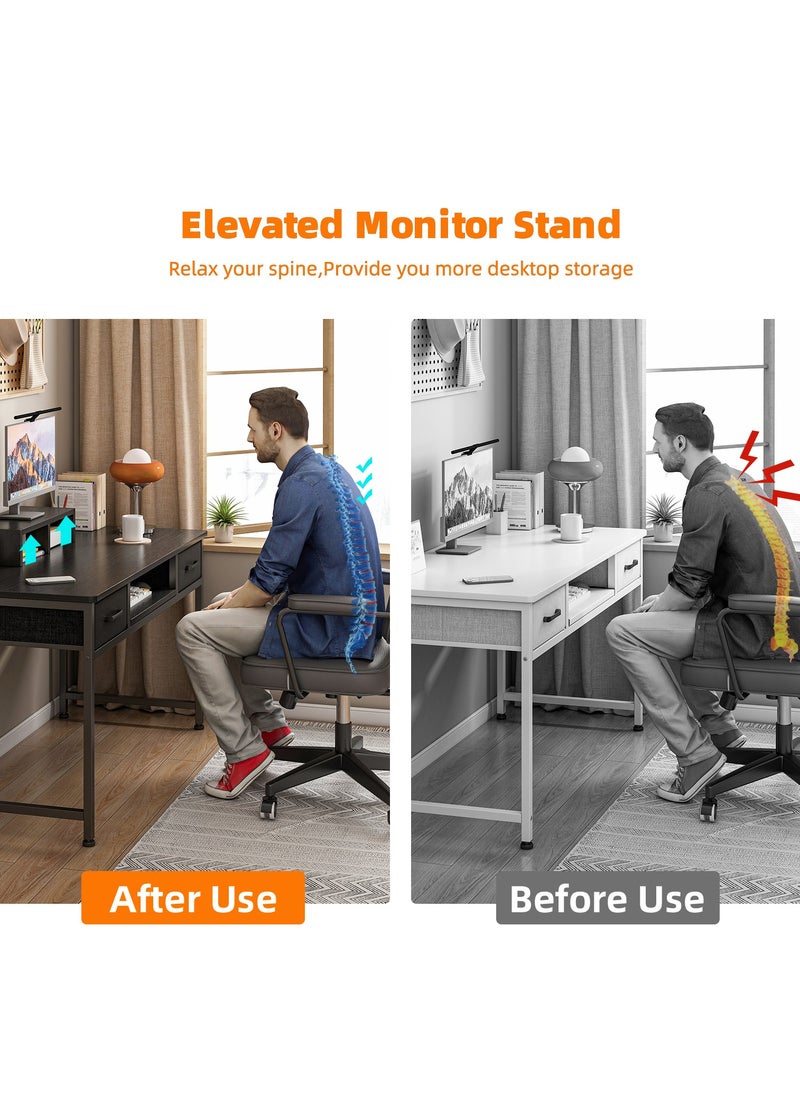 JANTENS - Home Office Desk with 2 Drawers , Computer Desks with Monitor Stand,Writing Desk for Gaming Desk,Modern Study Table for Bedroom & Office Black - Image 1