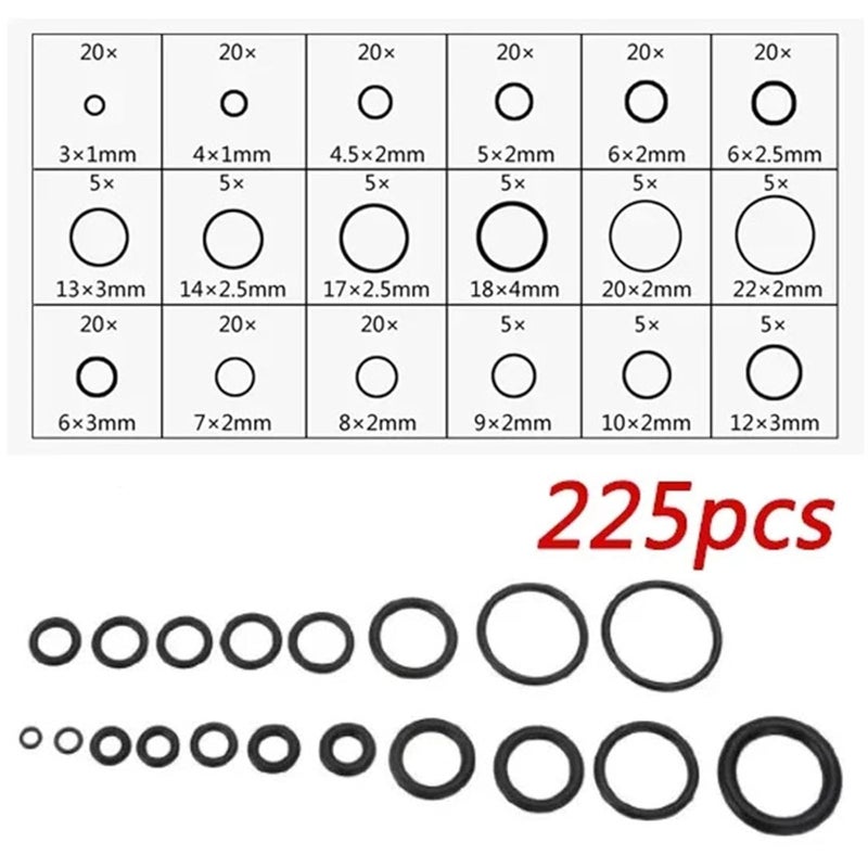225 Pcs Car Seals Washer O Ring Gasket Assortment Kit 18 Types Nitrile Rubber - Image 3
