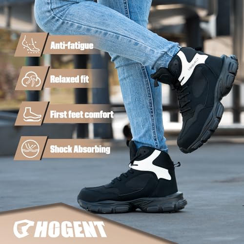 Hogent Steel Toe Shoes for Women Men Wide Non Slip Composite Work Sneakers Indestructible Comfortable Safety Tennis Shoes Lightweight Breathable Construction Sneakers Puncture Proof Ergonomic Design - Image 5