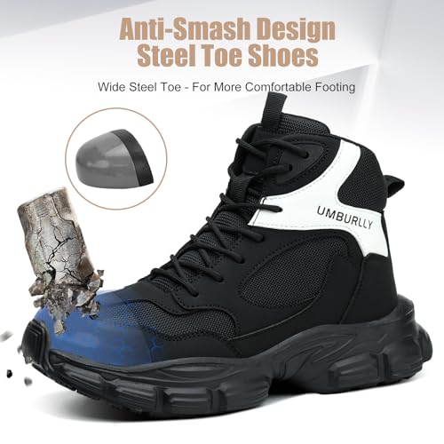 Hogent Steel Toe Shoes for Women Men Wide Non Slip Composite Work Sneakers Indestructible Comfortable Safety Tennis Shoes Lightweight Breathable Construction Sneakers Puncture Proof Ergonomic Design - Image 2