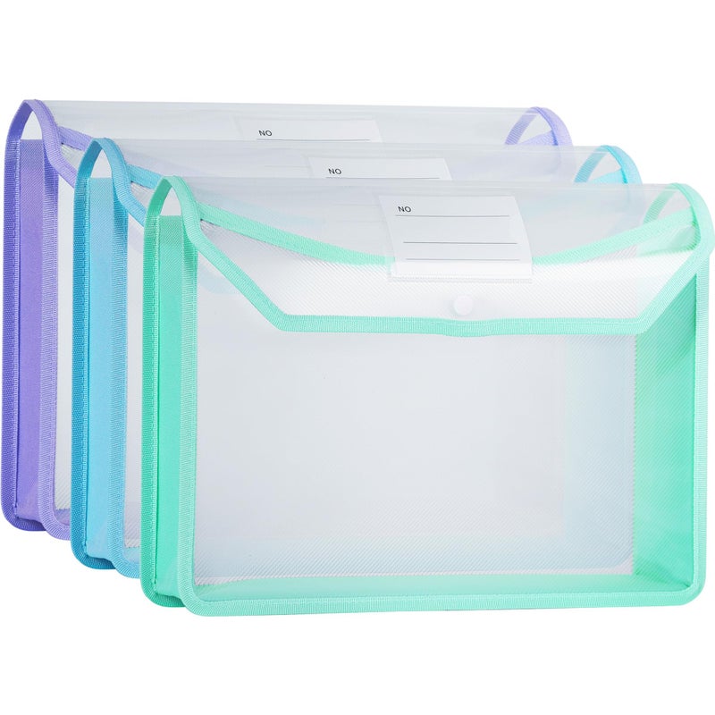WORPSON Plastic Expanding File Folder, Clear Envelopes Fit Letter & A4 Size, Folders for Documents with Snap Closure, No Dividers, Large Capacity (3, Cool Colors) - Image 1