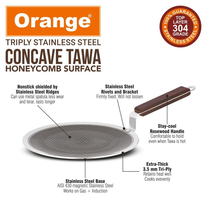 Orange مقلاة تيفال ثلاثية الطبقات من الفولاذ المقاوم للصدأ 25 سم غير لاصقة | مقاومة للخدوش | مناسبة للطهي بالحث | مقبض بارد مثبت | سمك 2.5 مم | ضمان 5 سنوات - Image 4