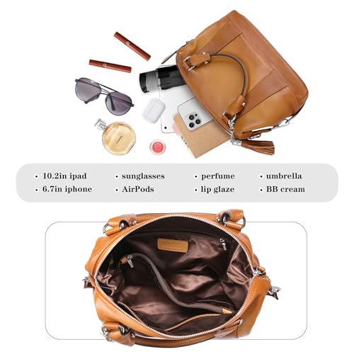 HESHE Womens Genuine Leather Handbags Purse Crossbody Satchel Tote Bags Ladies Real Leather Bags (Sorrel) - Image 5
