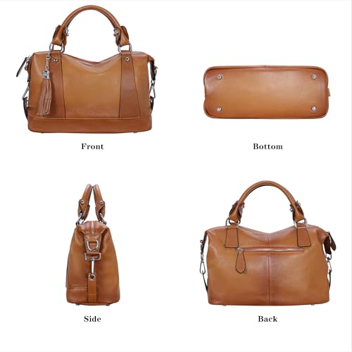 HESHE Womens Genuine Leather Handbags Purse Crossbody Satchel Tote Bags Ladies Real Leather Bags (Sorrel) - Image 4