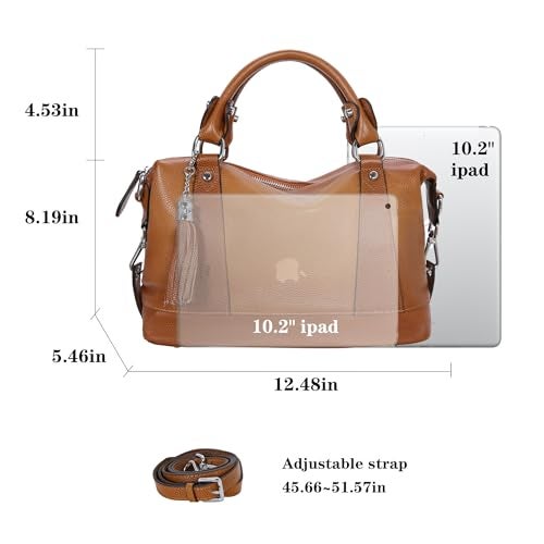 HESHE Womens Genuine Leather Handbags Purse Crossbody Satchel Tote Bags Ladies Real Leather Bags (Sorrel) - Image 3