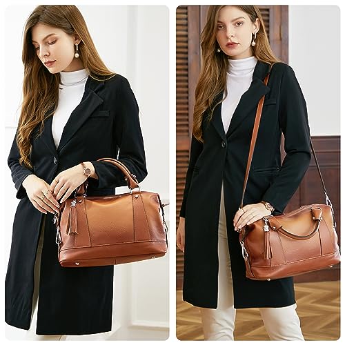 HESHE Womens Genuine Leather Handbags Purse Crossbody Satchel Tote Bags Ladies Real Leather Bags (Sorrel) - Image 2