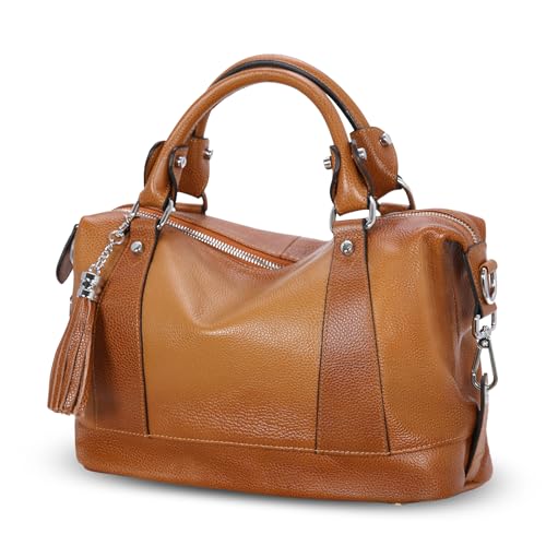 HESHE Womens Genuine Leather Handbags Purse Crossbody Satchel Tote Bags Ladies Real Leather Bags (Sorrel) - Image 1