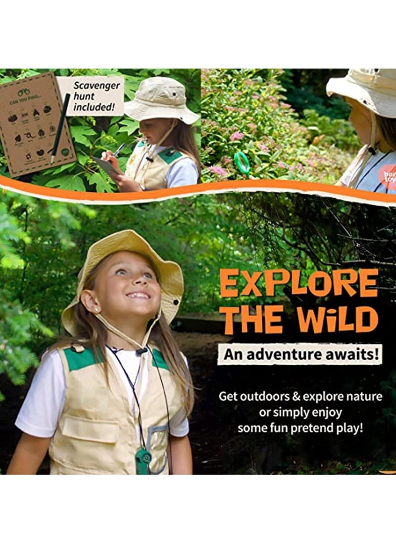 Dominy - Explorer Costume dress up Explore Outdoor Adventure Kit For Young Kids, Cargo Vest And Hat Set,For Wilderness Roleplay!Suitable for 100-140cm - Image 1