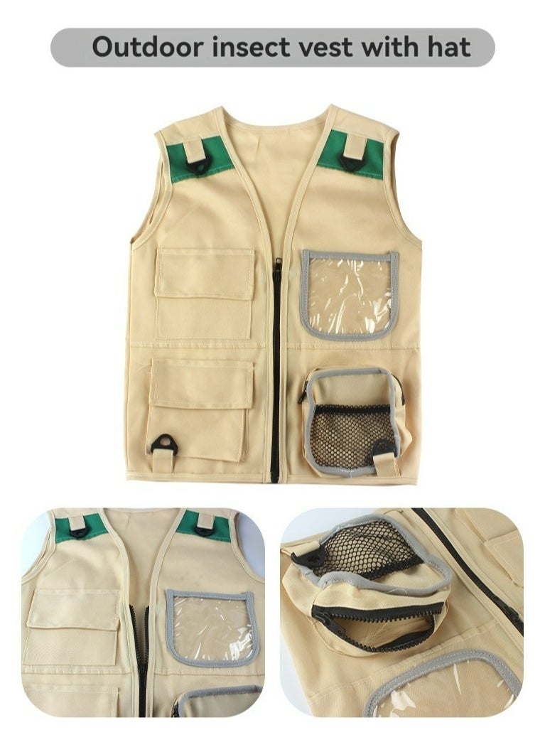 Dominy - Explorer Costume dress up Explore Outdoor Adventure Kit For Young Kids, Cargo Vest And Hat Set,For Wilderness Roleplay!Suitable for 100-140cm - Image 1