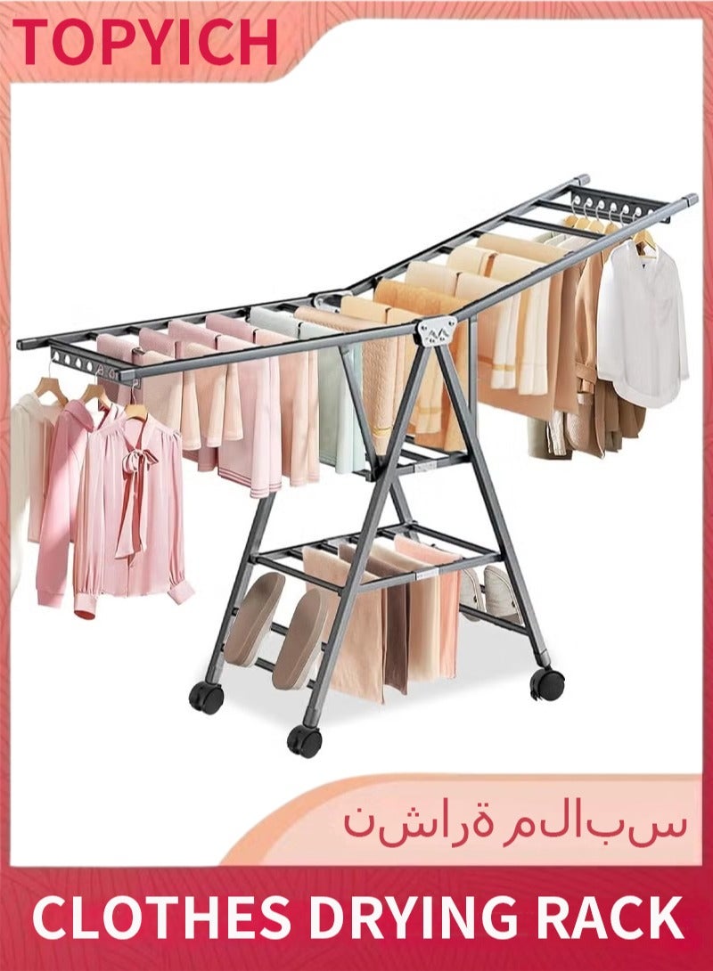 Topyich 160CM Clothes Drying Stand - Foldable Laundry Standing, 3-Level Adjustable Clothes Dryer Stand, Windproof for Indoor Outdoor - Image 1
