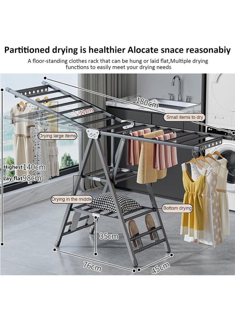 Topyich 160CM Clothes Drying Stand - Foldable Laundry Standing, 3-Level Adjustable Clothes Dryer Stand, Windproof for Indoor Outdoor - Image 2