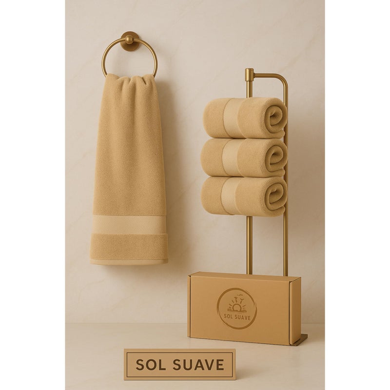 Sol Suave 1 Piece Egyptian Cotton Bath Towel - Ultra Soft & Highly Absorbent, Quick Dry Wash Cloths (Beige, Bath Towel (140 x 70 cm)) - Image 5