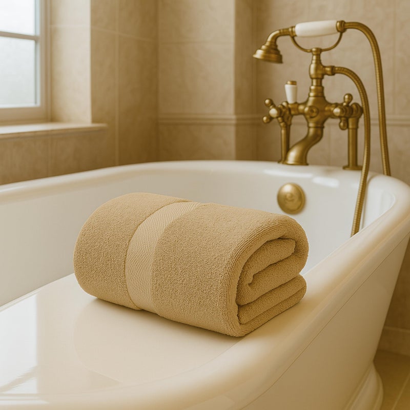 Sol Suave 1 Piece Egyptian Cotton Bath Towel - Ultra Soft & Highly Absorbent, Quick Dry Wash Cloths (Beige, Bath Towel (140 x 70 cm)) - Image 3