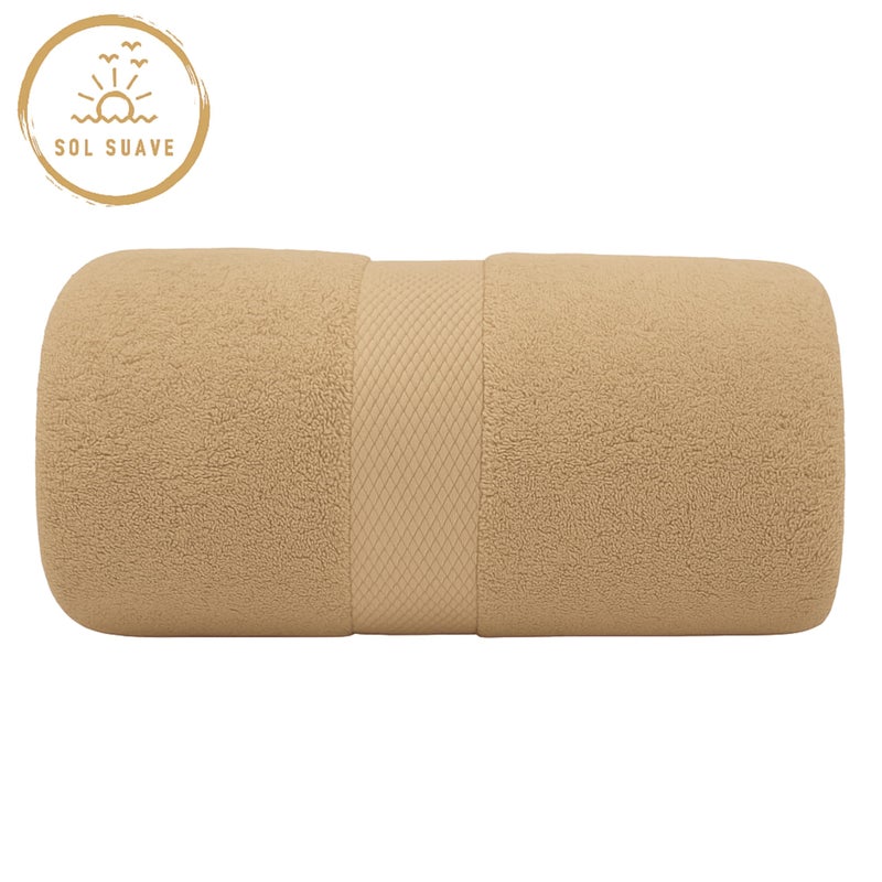 Sol Suave 1 Piece Egyptian Cotton Bath Towel - Ultra Soft & Highly Absorbent, Quick Dry Wash Cloths (Beige, Bath Towel (140 x 70 cm)) - Image 2