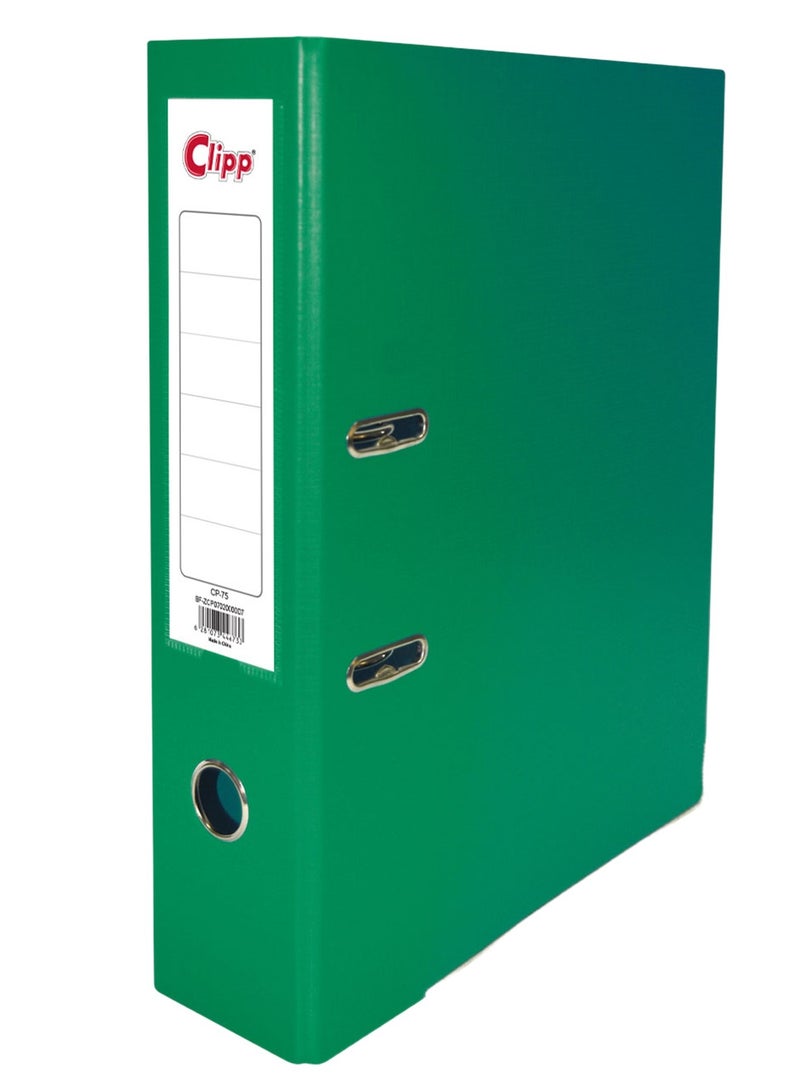 CLIPP 1-Piece Lever Arch Box File 75mm Spine Green - Image 1