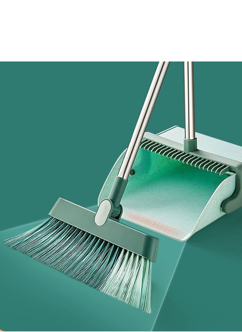 TYCOM - Broom and Dustpan Set Stand Up Broom Cleaning Brush Dust Pan Combo Set For Cleaning  Foldable Dustpan Set Indoor Outdoor Broom Can Rotate 180 Degrees For Household Use Blue. - Image 1