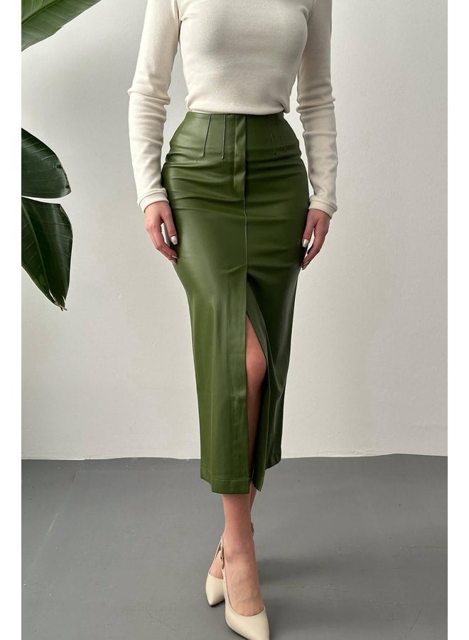 END BLACK Light Khaki Slit Embellished Skirt L in Light Khaki. - Image 3