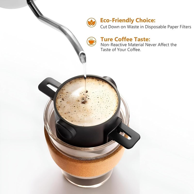 Collapsible Coffee Filter - Reusable Stainless Steel Cone Pour Over Filter with Double Mesh Construction, Compact Size Makes it Essential Equipment for Brewing Fresh Coffee During Camping or Traveling - Image 5