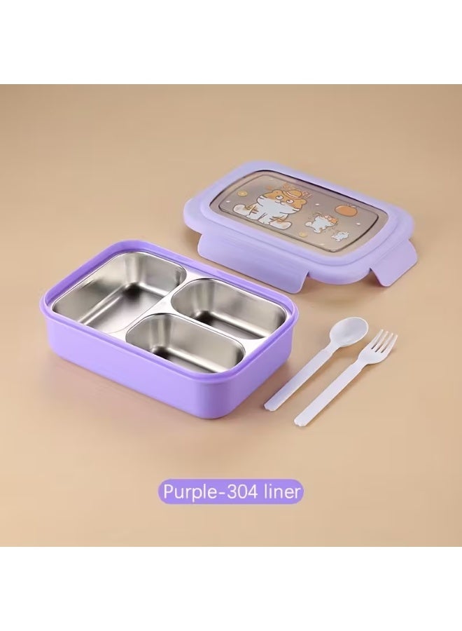 Toshionics Stainless Steel Lunch Box with 3 Compartments, Spoon & Fork, Leakproof, Microwave Safe, Freezer Safe, Removable Tray - BPA-Free– 750ml, 20x14x5 cm – For School, Office, Travel - Image 4