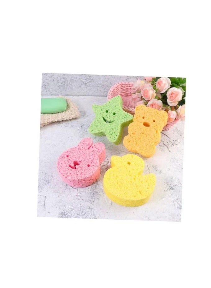 4 قطع قطع الإسفنج للاستحمام للأطفال، إسفنج الاستحمام اللطيف بأشكال مختلفة، ناعم وامتصاصي من خشب القطن الطبيعي للاستحمام للأطفال الرضع - Image 4