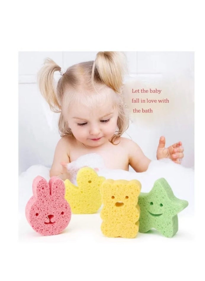 4 قطع قطع الإسفنج للاستحمام للأطفال، إسفنج الاستحمام اللطيف بأشكال مختلفة، ناعم وامتصاصي من خشب القطن الطبيعي للاستحمام للأطفال الرضع - Image 3