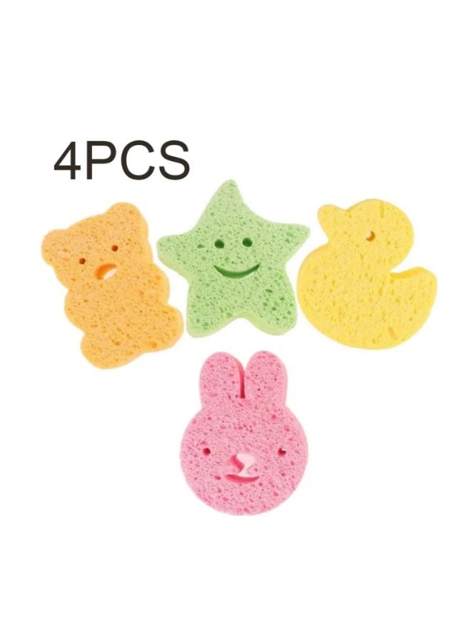 4 قطع قطع الإسفنج للاستحمام للأطفال، إسفنج الاستحمام اللطيف بأشكال مختلفة، ناعم وامتصاصي من خشب القطن الطبيعي للاستحمام للأطفال الرضع - Image 1