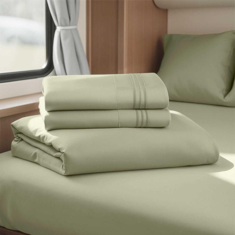 Clara Clark Bed Sheets, Premier 1800 Series 4 Piece RV Queen Sheet Set, Luxury Soft Sheets for RV Bunks, Short Queen - Sage Green - Image 2