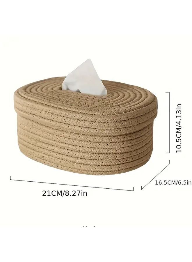 2025 Oval Rope Tissue Box With Lid Khaki Storage For Wet Wipes Masks - Image 3