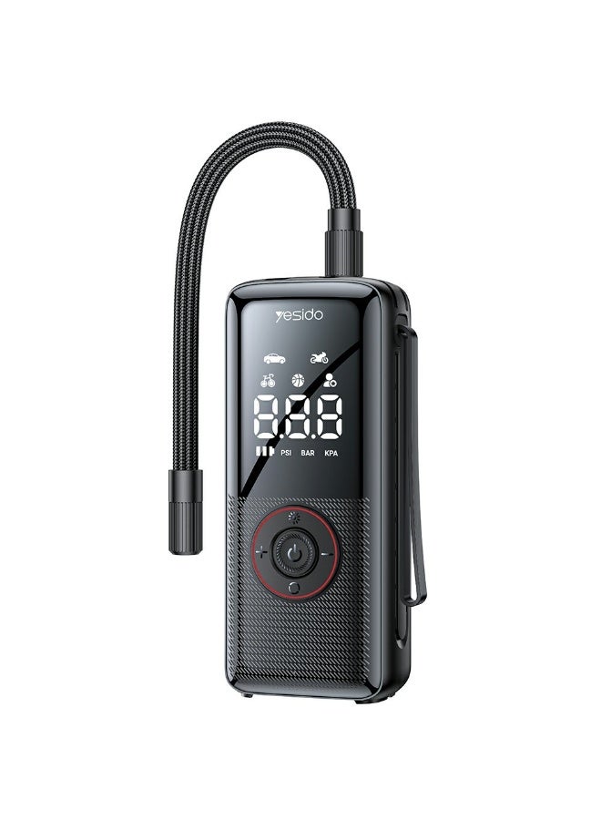 Yesido VC17 Smart Wireless Tire Inflator & Portable Air Compressor - 85W 5200mAh Cordless Pump with LCD Display & Emergency LED Light for Cars, Bikes, and Balls - Black - Image 1