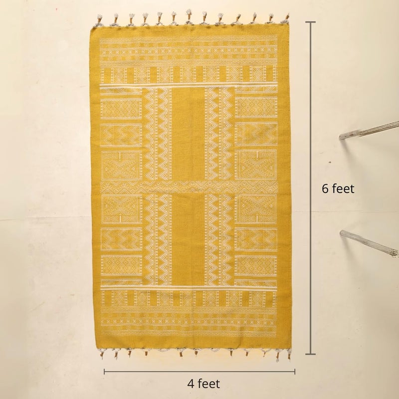 Peepul Tree Jaipuri Handprinted Cotton Rugs for Living Room Handmade Sustainable Modern Durries for Living Room Cotton Carpets For Living room Bedroom Floor Rug for BedroomHoney Mustard 4X6 ft - Image 2