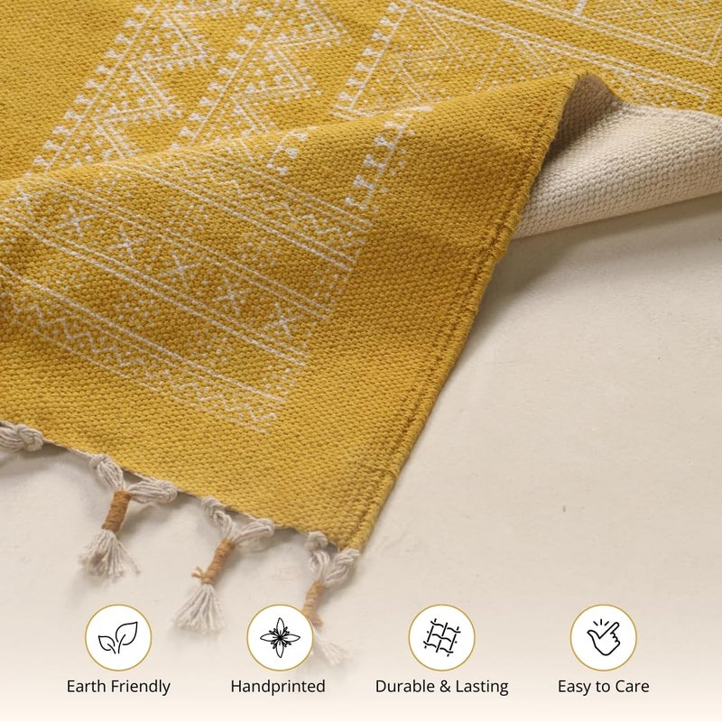 Peepul Tree Jaipuri Handprinted Cotton Rugs for Living Room Handmade Sustainable Modern Durries for Living Room Cotton Carpets For Living room Bedroom Floor Rug for BedroomHoney Mustard 4X6 ft - Image 5