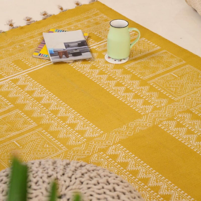 Peepul Tree Jaipuri Handprinted Cotton Rugs for Living Room Handmade Sustainable Modern Durries for Living Room Cotton Carpets For Living room Bedroom Floor Rug for BedroomHoney Mustard 4X6 ft - Image 4