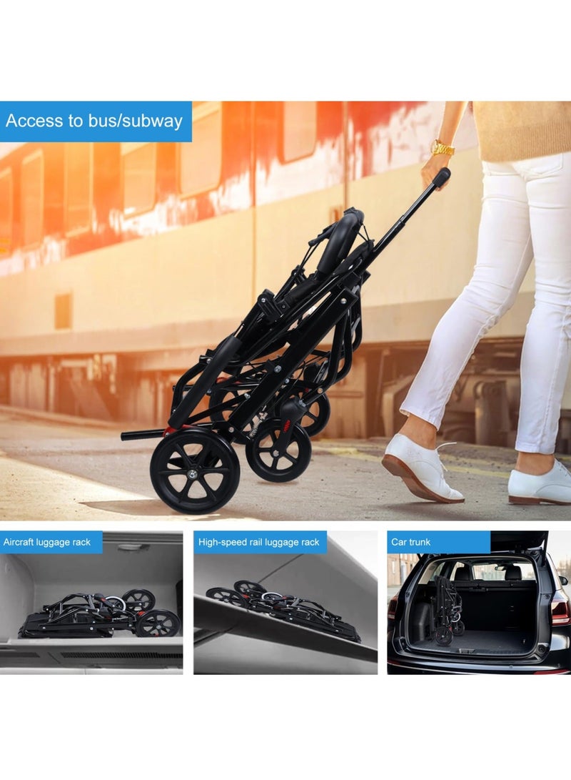 WALALLA Lightweight Folding Wheelchair for Adults, Portable Transport Chairs with Foot Rests, Aluminum Frame with PU Wheels, Adjustable Safety Strap for Adults Seniors Elderly - Image 3