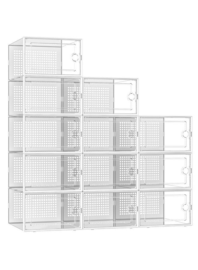 Kuject Kuject X-Large Shoe Storage Boxes Organizers Clear Plastic Stackable 12 Pack, Shoe Rack & Holder Substitute, Sneaker Containers, Toy Storage Organizer Bins for Entryway, Closet, Under Bed, White - Image 1