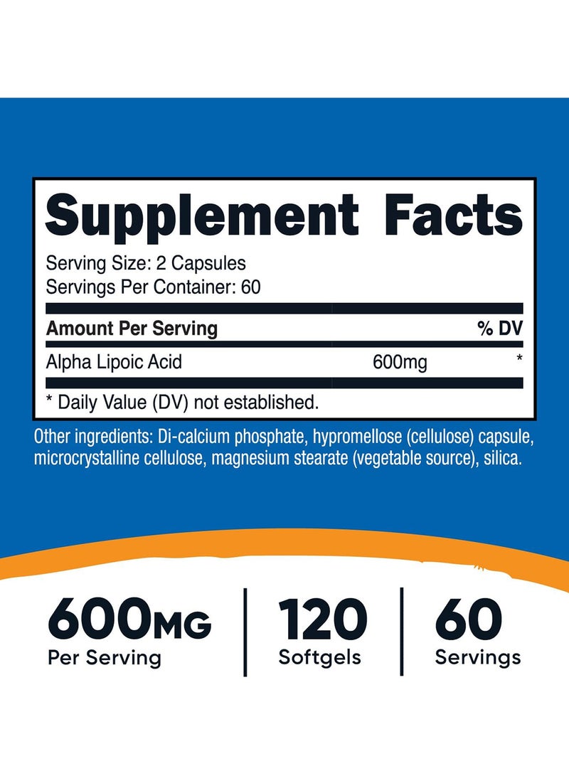 Nutricost حمض ألفا ليبويك 600 ملغ لكل حصة 120 كبسولة - Image 2
