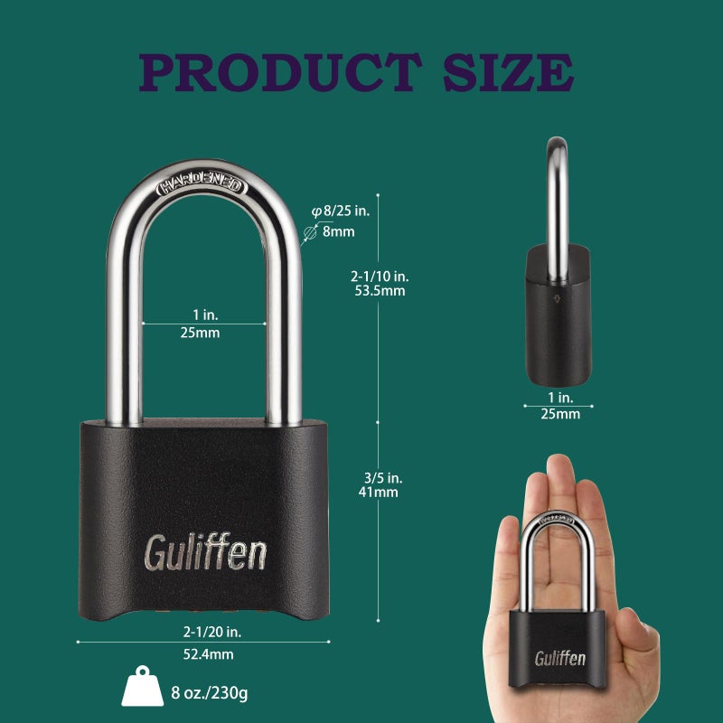 Guliffen Combo Lock Guliffen 2 Pack Resettable Combination Lock 2-1/2 In. Long Shackle Outdoor Combination Padlock For Gate Fence Warehouse Storage Unit Garages (Black) - Image 2