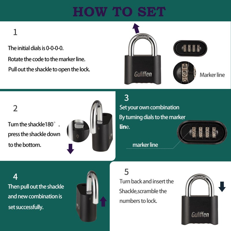 Guliffen Combo Lock Guliffen 2 Pack Resettable Combination Lock 2-1/2 In. Long Shackle Outdoor Combination Padlock For Gate Fence Warehouse Storage Unit Garages (Black) - Image 4