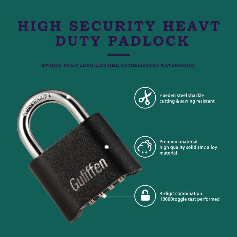 Guliffen Combo Lock Guliffen 2 Pack Resettable Combination Lock 2-1/2 In. Long Shackle Outdoor Combination Padlock For Gate Fence Warehouse Storage Unit Garages (Black) - Image 3