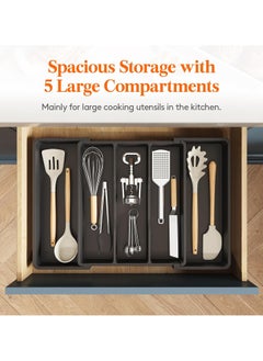 Eworld Large Capacity Expandable Silverware Drawer Organizer, BPA-Free Utensil Tray for Kitchen, Adjustable Flatware and Cutlery Holder for Spoons, Forks and Knives, Sleek Black Design  - Image 4